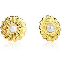 The Love Collection Gold Plated Stainless Steel Pearl Flower Stud Earrings