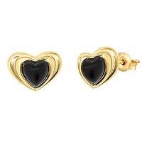 The Love Collection Gold Plated Stainless Steel Black Heart Stud Earrings