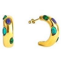 The Love Collection Gold Plated Stainless Steel Studded Malachite And Turquoise Stud Hoop