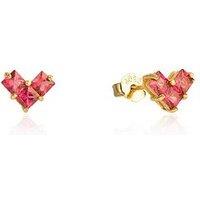 The Love Collection Gold Plated Sterling Silver Ruby Cz Emerald Cut Heart Studs