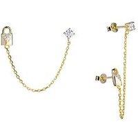 The Love Collection Gold Plated Sterling Silver Padlock & Chain Cz Earrings