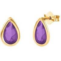 The Love Collection 9Ct Yellow Gold Amethyst Teardrop Rubover Stud
