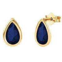 The Love Collection 9Ct Yellow Gold Sapphire Teardrop Rubover Stud