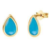 The Love Collection 9Ct Yellow Gold Turquoise Teardrop Rubover Stud