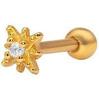 The Love Collection Gold Plated Starburst Sterling Silver Ball Back Cz Stud Single