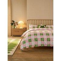 Orla Kiely Floret Check 100% Cotton Dill Pink Quilt Set