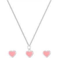 The Love Collection Sterling Silver Pink Enamelled Heart Necklace And Stud Set