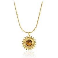 The Love Collection Gold Plated Stainless Steel Brown Sun Pendant Necklace