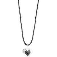 The Love Collection Sterling Silver Bubble Heart Onyx & Cord Necklace
