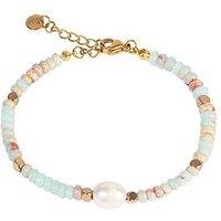 The Love Collection 18Ct Gold Pvd Plated Stainless Steel Gemstone & Freshwater Pearl Bracelet