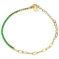 The Love Collection 18Ct Gold Pvd Plated Waterproof Stainless Steel Chain & Tennis Bracelet In Emerald Crystal
