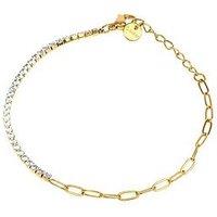 The Love Collection 18Ct Gold Pvd Plated Waterproof Stainless Steel Chain & Tennis Bracelet In White Cz