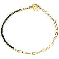 The Love Collection 18Ct Gold Pvd Plated Waterproof Stainless Steel Chain & Tennis Bracelet In Black Cz