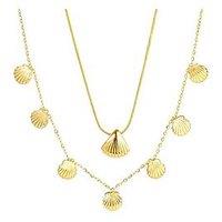 The Love Collection 18Ct Gold Pvd Plated Waterproof Stainless Steel Shell Necklace Set