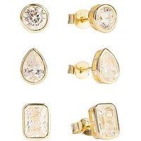 The Love Collection Gold Plated Sterling Silver Multi Shape Cz Set Rub Over Stud Set