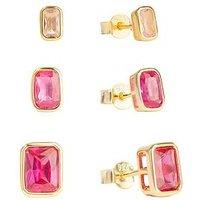 The Love Collection Gold Plated Sterling Silver Emerald Cut Ombre Ruby Cz Rub Over Stud Set