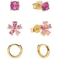 The Love Collection Gold Plated Sterling Silver Ruby Ombre Stud And Hoop Set