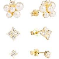 The Love Collection Gold Plated Sterling Silver Pearl And Cz Stud Set