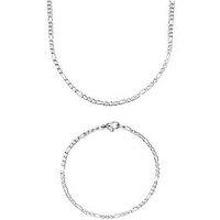 The Love Collection Men'S Figaro 316 Steel Chain 3Mm Necklace And Bracelet Set