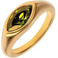 The Love Collection Gold Pvd Plated Stainless Steel Marquise Green Crystal Rubover Ring