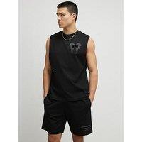 River Island Japanese Graphic Vest And Short Set - Black