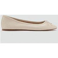 Mango Leather Ballet Flats With Bow - White