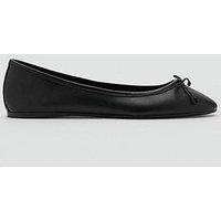 Mango Leather Ballet Flats With Bow - Black