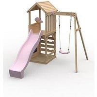 Plum Wooden Lookout Tower With Single Swing - Pastel Pink
