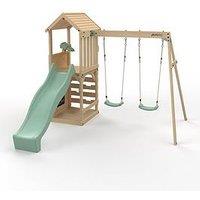 Plum Plum Wooden Lookout Tower With Double Swing - Pastel Green