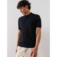 Mango Muga Short Sleeve Knitted Polo Shirt - Navy