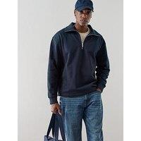 The Very Collection Premium Quarter Zip Funnel Neck Sweatshirt - Navy