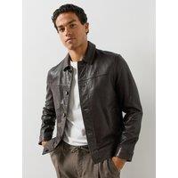 Allsaints Mens Panelled Button Through Leather Jacket - Brown