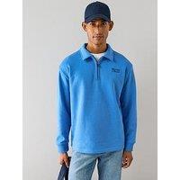The Very Collection Cotton Blend 1/4 Zip Embroidered Sweatshirt - Blue