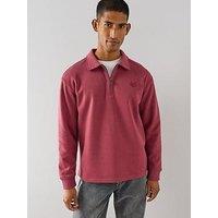 The Very Collection Cotton Blend 1/4 Zip Embroidered Sweatshirt - Red