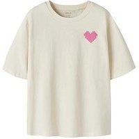 Name It Girls Heart Gaming Back Print Short Sleeve Tshirt - Cream