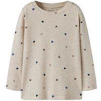 Name It Mini Girls Heart Print Long Sleeve Rib Tshirt - Cream