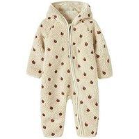 Lil Atelier Baby Girls Apple Embroidered Fleece Pramsuit - Cream