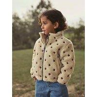 Lil Atelier Mini Girls Apple Embroidered Fleece Jacket - Cream