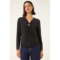 Roman V-Neck Metal Trim Stretch Top