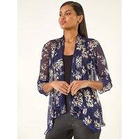 Roman Floral Plisse Jersey Cardigan