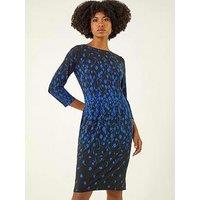 Roman Floral Pleat Pocket Front Stretch Dress