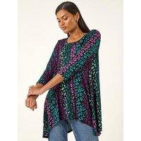 Roman Animal Print Hanky Hem Stretch Top
