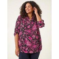 Roman Curve Textured Floral Print Shirt