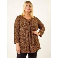Roman Curve Spot Print V-Neck Tunic Top