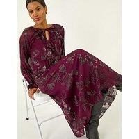 Roman Floral Brocade Frill Midi Dress