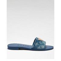 Guess Elysone Denim Logo Slide Sandals - Blue