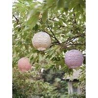 Lights4Fun 3 Round Pastel Tyvek Hanging Solar Lanterns