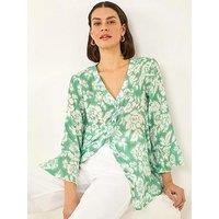 Roman Floral Print Flare Sleeve Blouse