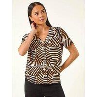 Roman Petite Abstract Print V-Neck Blouse