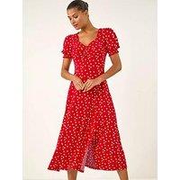 Roman Spot Print Sweetheart Neck Midi Dress